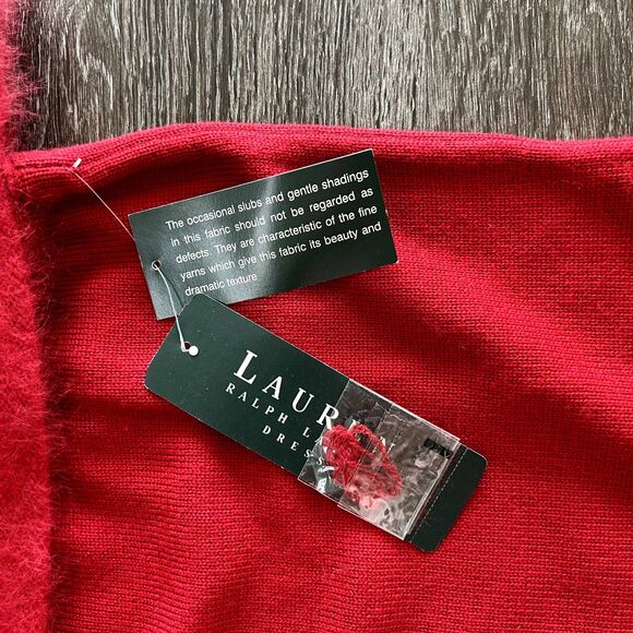 NWT VTG Lauren Ralph Lauren Red Merino Wool Off Shoulder Knit Gown Angora Medium - Picture 9 of 13
